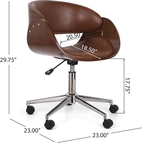 Brinson ARMLESS Office Chair, Cognac Brown + Chrome + Walnut