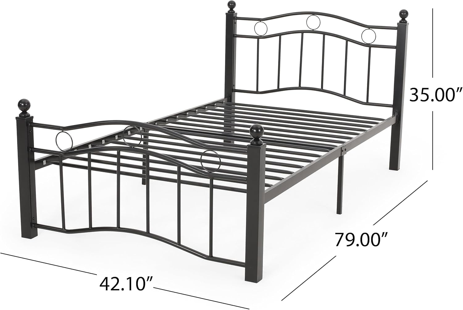 Bouvardia Contemporary Iron Twin Bed Frame, Flat Black