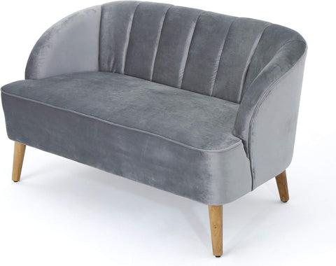 Amaia Modern Velvet Sofa, Pewter / Walnut