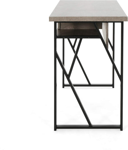 Janet Modern Faux Wood Writing Desk, Dark Gray, Black