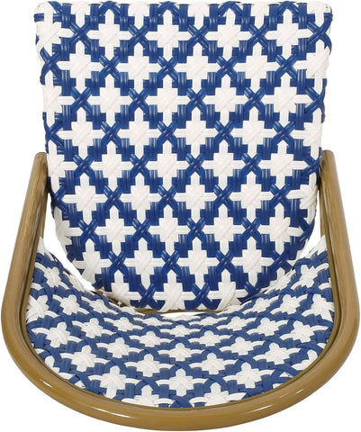 Anastasia Outdoor French Bistro Chair (Set of 2), Blue + White + Bamboo Print Finish
