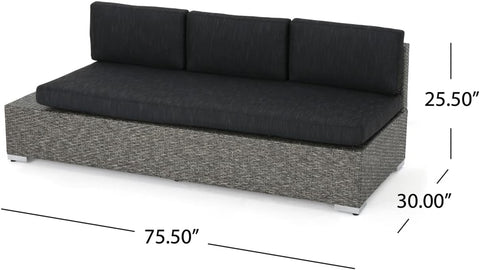 Puerta Outdoor 3-Seater Wicker Left Sofa, Mixed Black / Dark Grey Cushion