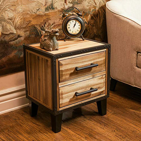 Glendora Natural Stain Solid Wood Two Drawer Nightstand, Brown