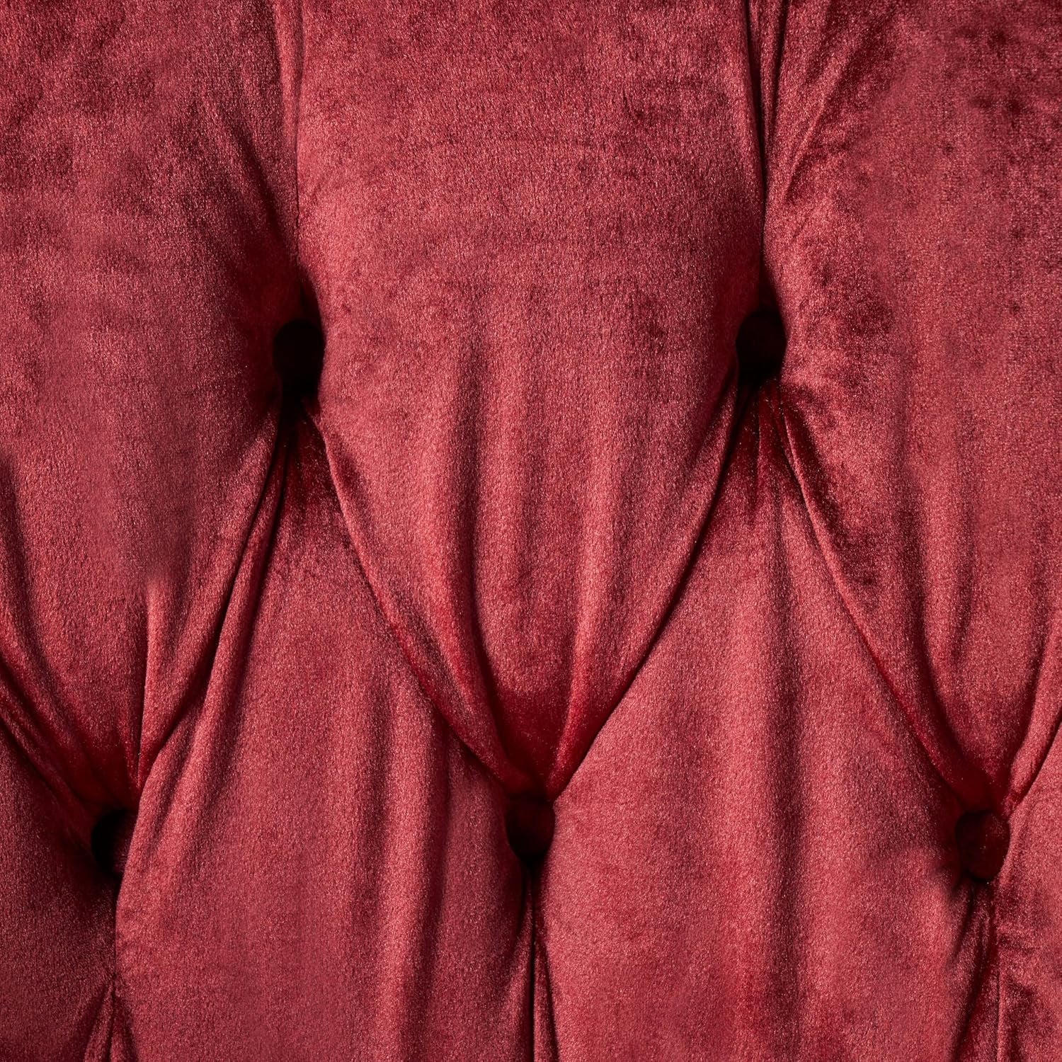 Melaina Tufted Chesterfield Velvet Loveseat with Scrolled Arms, Garnet and Dark Brown