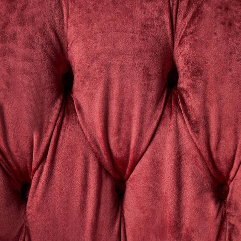 Melaina Tufted Chesterfield Velvet Loveseat with Scrolled Arms, Garnet and Dark Brown