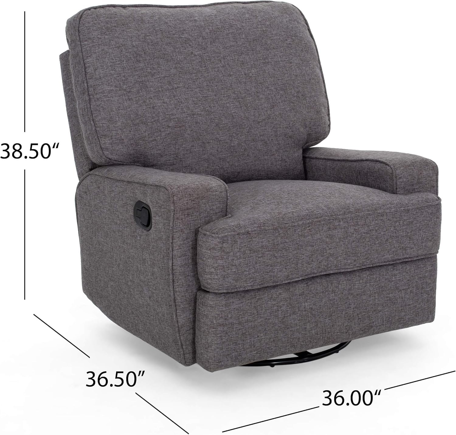 Sibyl Glider Recliner with Swivel, Charcoal Tweed + Black