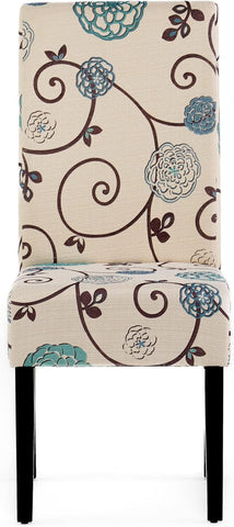 Pertica Fabric Dining Chairs, 2-Pcs Set, Polyester White and Blue Floral