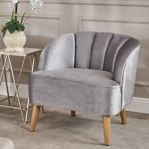 Amaia Modern Velvet Club Chair, Pewter / Walnut