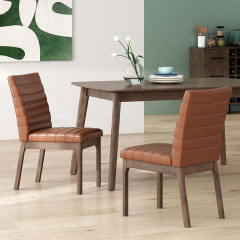 Lancer Dining Chair, 17.6 "W X 23.6 "D X 33.75 "H, Cognac Brown + Walnut