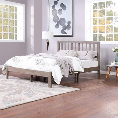 Eunice Acacia Wood Queen Bed Platform, Gray