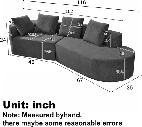 Randa Upholstered Sectional Sofa for Living Room, 5-Seater Oversized Chair Cloud Couch, Fully Assembled Long Sofa Chaise Lounge, Charcoal Gray