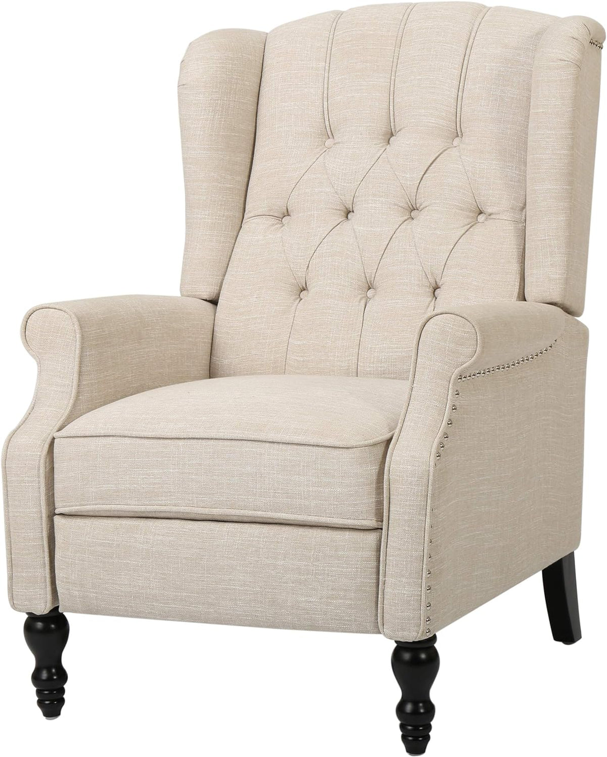 GDF Studio Elizabeth Tufted Fabric Recliner, Vintage Reclining Reading Armchair, Light Beige