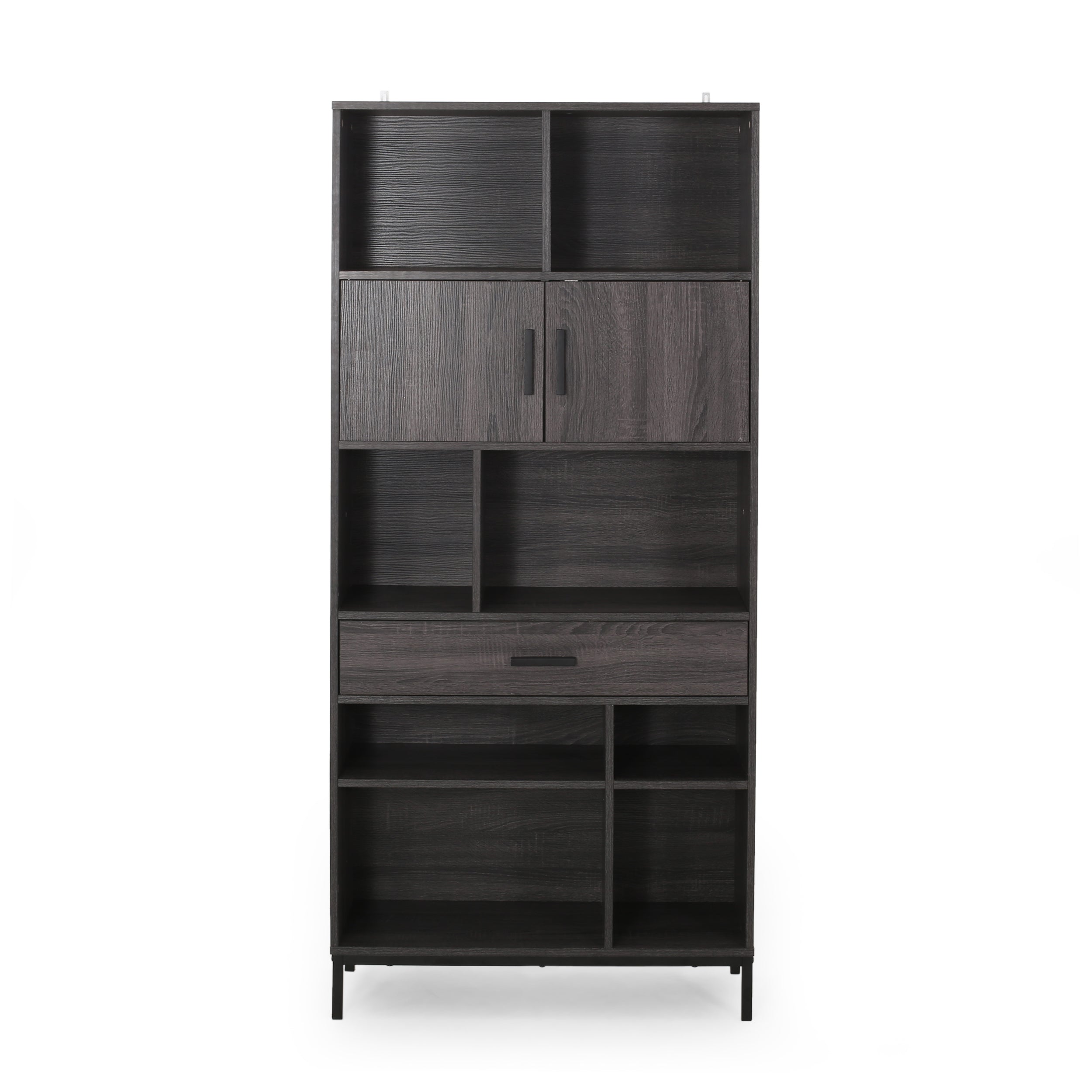 Elon Faux Wood Cube Unit 8 Shelves Bookcase, Dark Gray