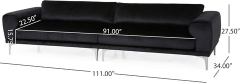 Victoria Modern Glam 4 Seater Velvet Sofa, Black, Silver