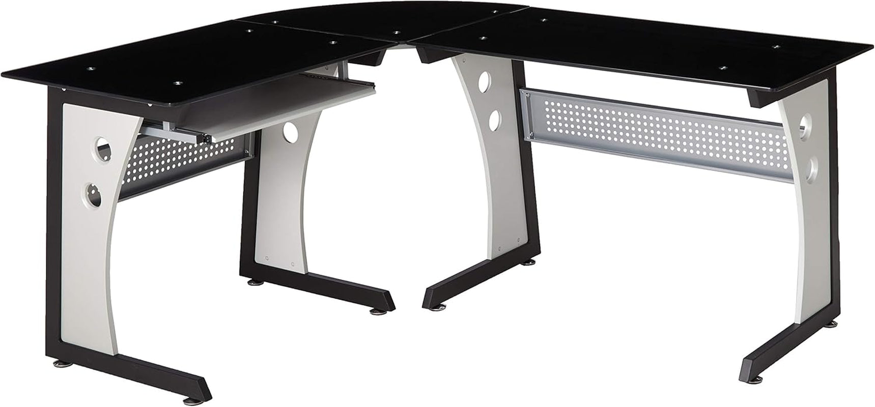 Oria L-Shaped Office Desk with Tempered Glass Top, Black / Grey