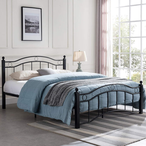 Bouvardia Contemporary Iron King Bed Frame, Flat Black