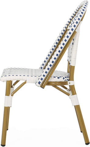 Philomena Outdoor French Bistro Chair (Set of 2), Blue + White + Bamboo Print Finish