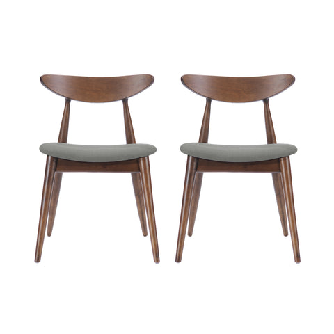 Branson Indoor Fabric Dining Chairs, Set of 2, Light Grey, Walnut