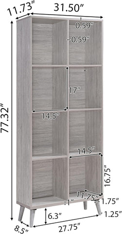 Elouera Mid-Century Faux Wood Bookcase, Grey Oak Finish