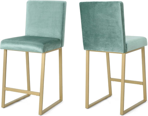 Great Deal Furniture 306435 Lexi Modern Velvet Barstools, Turquoise and Brass (Set of 2)