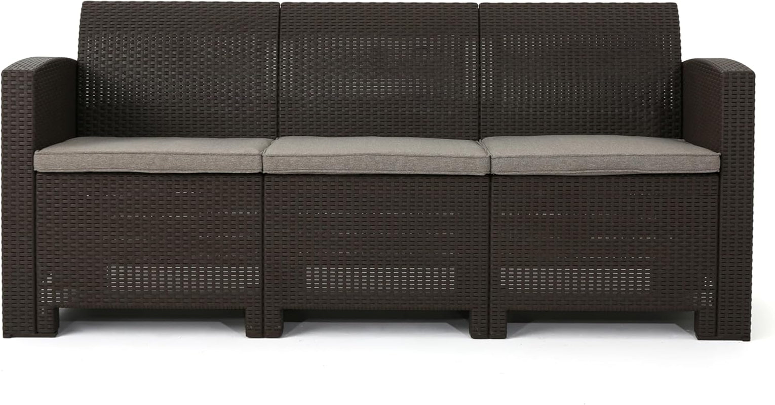 Comet Outdoor 8-Seater Wicker Print Chat Set with Fire Pit and Tank Holder, 67.5 "W X 26 "D X 30 "H, Brown + Mixed Beige + Light Gray