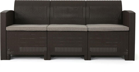 Mercier Outdoor 5-Seater Wicker Print Chat Set with Fire Pit and Tank Holder, 26.5 "W X 26 "D X 30 "H, Brown + Mixed Beige + Light Gray