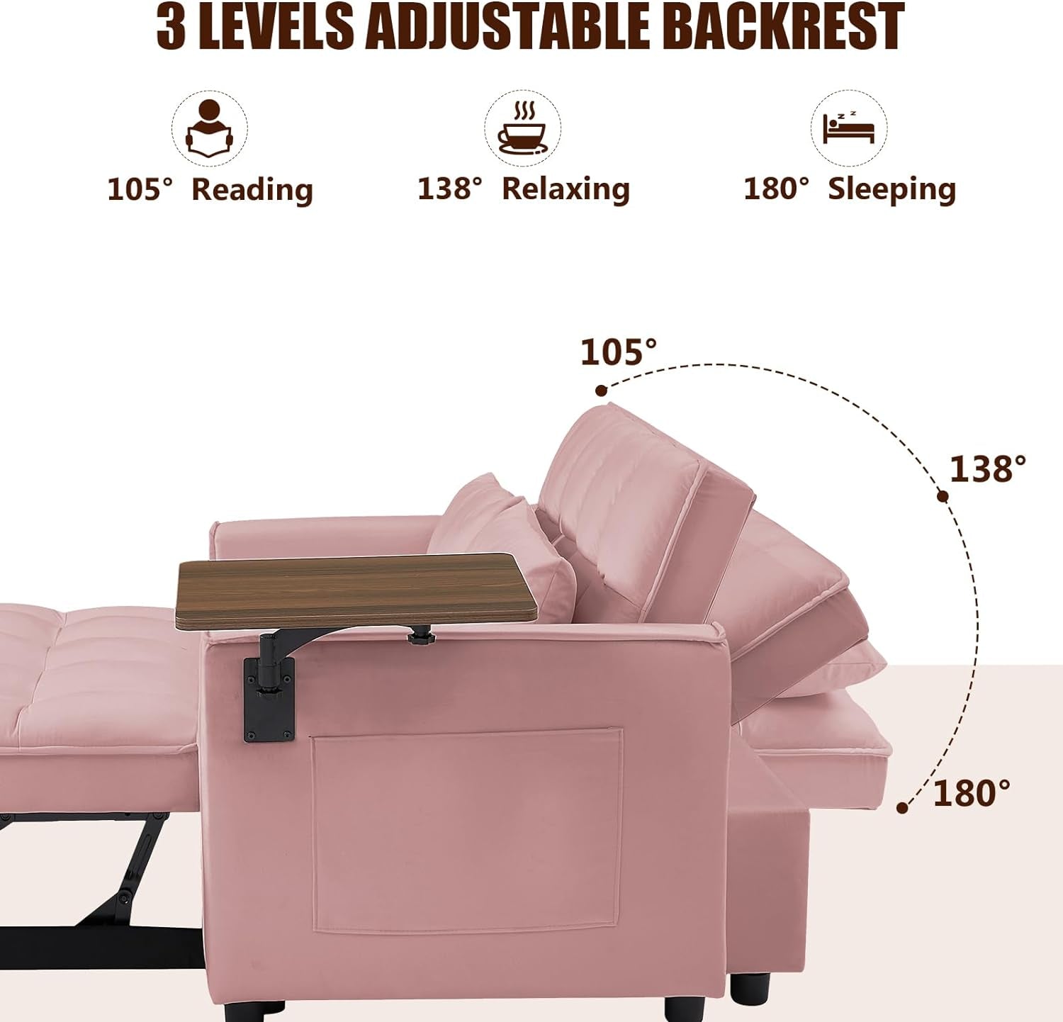 3 in 1 Sleeper Sofa Couch Bed, Pull Out Loveseat with Storage, Full Size Velvet Convertible Chair with 2 Pockets & 2 Pillows for Living Room