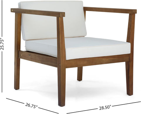 Newbury Outdoor Acacia Wood 4 Seater Chat Set with Cushions, 26.75 "W X 28.5 "D X 25.75 "H, Teak + Beige