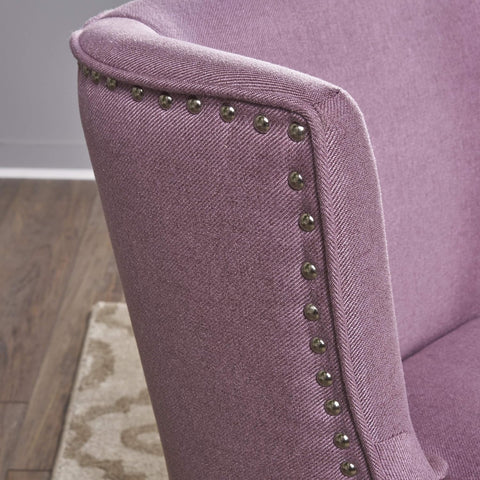 Adelina Occasional Chair Wing Back Nail Head Accents Button Tufted Corded Fabric Lavender, Light Lavendar