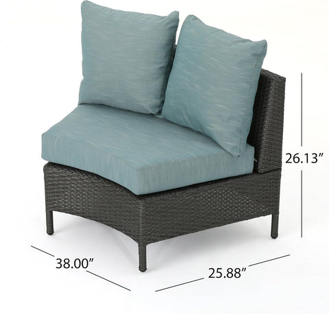 Newton Outdoor 16-Seater Wicker Sectional Sofa Set with Water Resistant Cushions, Grey / Teal