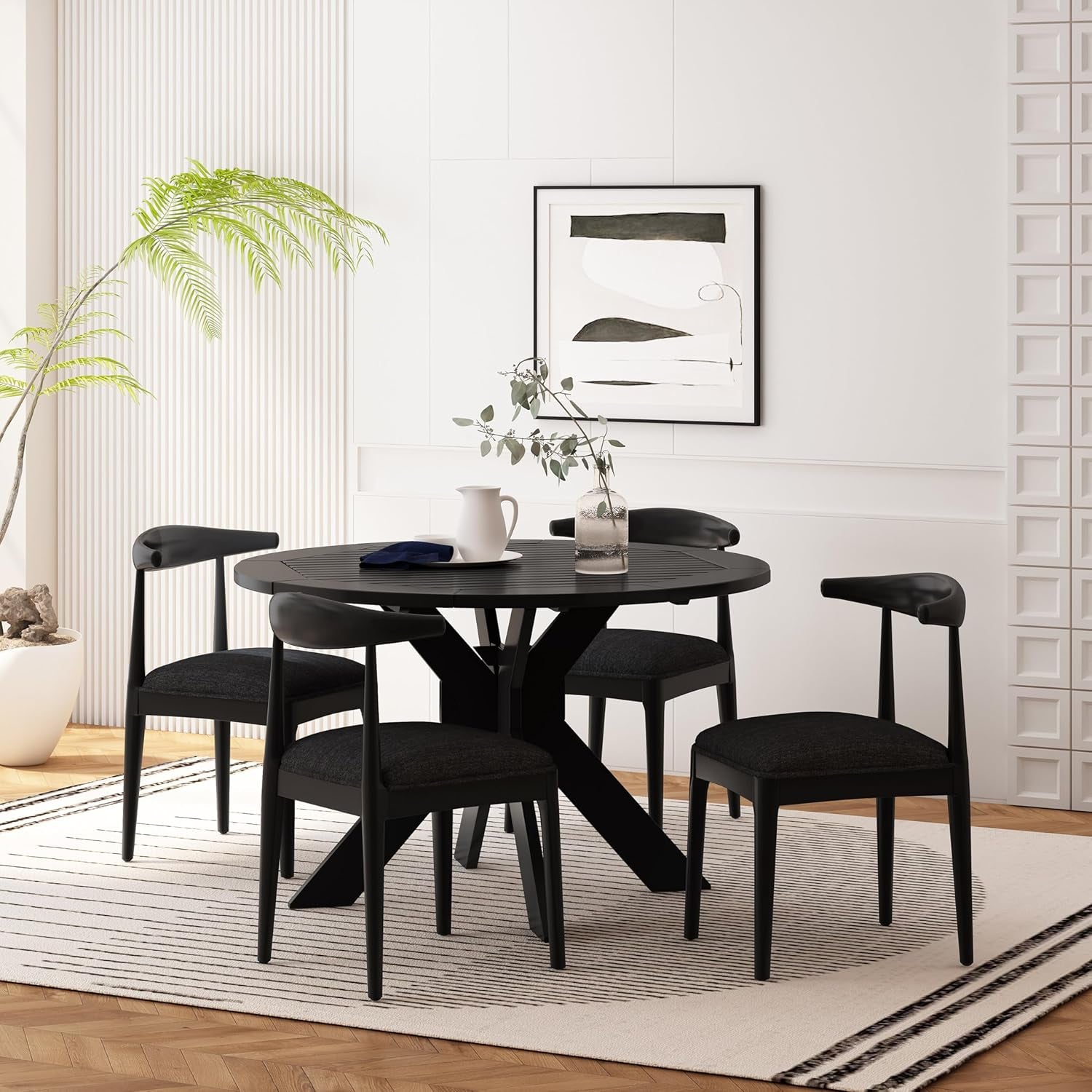 Dason Dining Set, 21.75 "W X 20.5 "D X 30.5 "H, Black Textured Tweed + Black