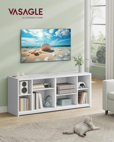 TV Stand for Tvs up to 65 Inches, Entertainment Center with Storage Shelves, TV Console Table, Easy to Assemble, TV Cabinet for Living Room, Bedroom, Cloud White ULTV111W01