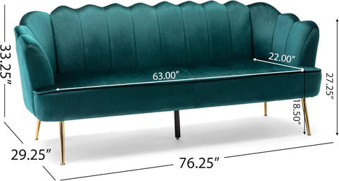 Reitz Channel Stitch 3 Seater Shell Sofa - Velvet - Teal/Gold