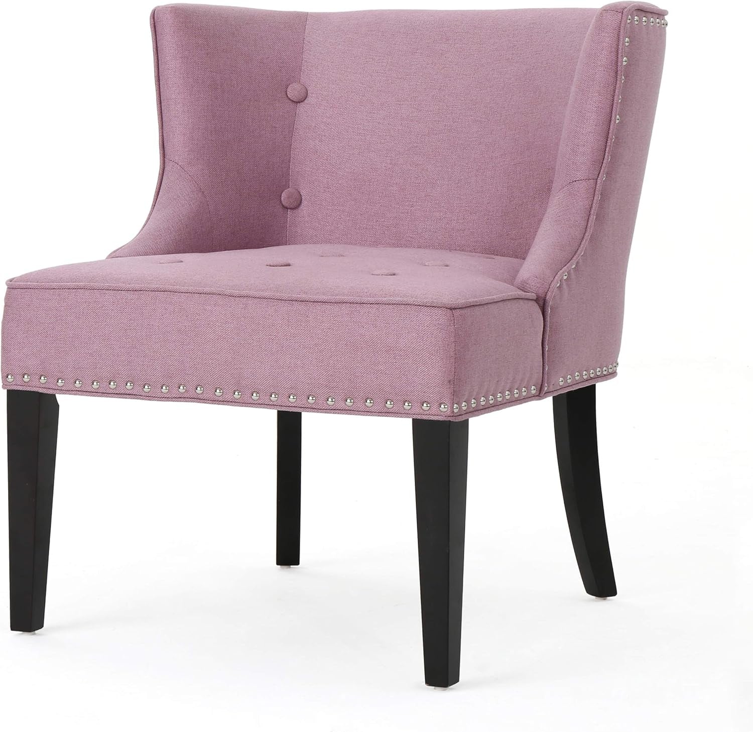 Adelina Occasional Chair Wing Back Nail Head Accents Button Tufted Corded Fabric Lavender, Light Lavendar