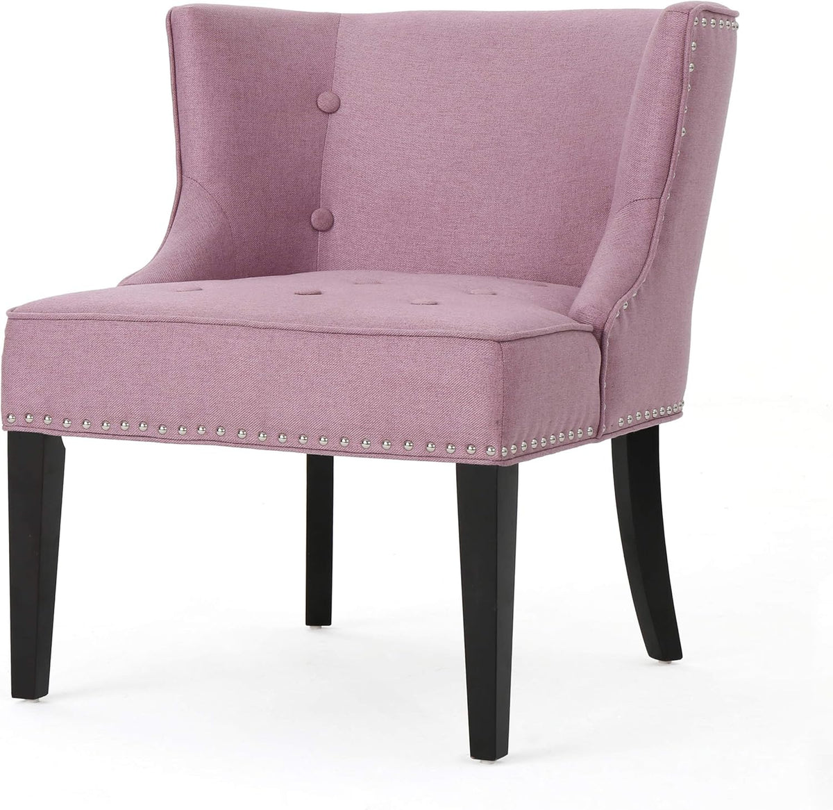 Adelina Occasional Chair Wing Back Nail Head Accents Button Tufted Corded Fabric Lavender, Light Lavendar