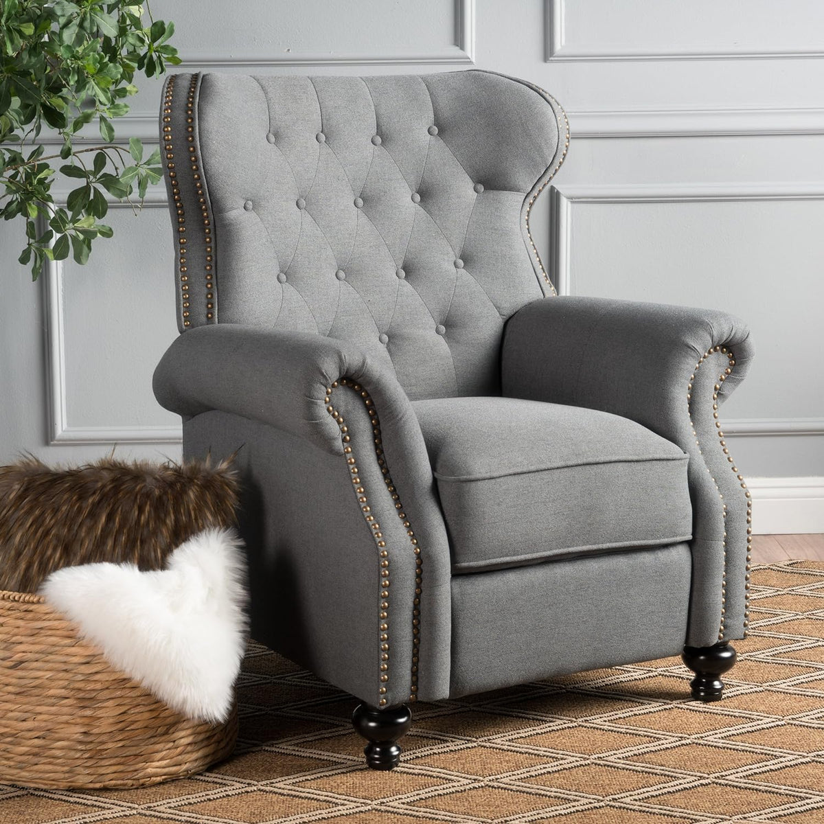 Walder Tufted Fabric Recliner, Charcoal