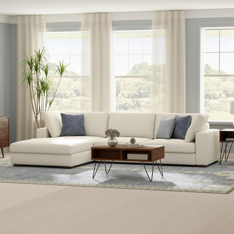 Charlie Left-Facing Sectional Sofa in 100% Recycled Polyester Tightly Woven Performance Fabric, Cream, 122-Inches Wide, Handcrafted Contemporary Style L-Shaped Couch with Chaise