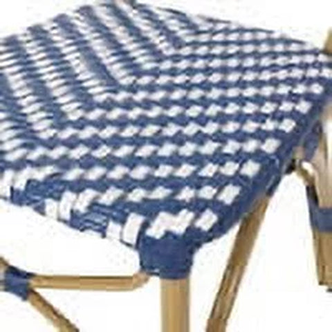 Deshler Outdoor Aluminum 3 Piece French Bistro Set, Navy Blue, White, and Bamboo Finish