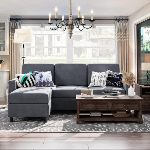 79 Inch Convertible Sectionl Sof Couch, Modern Linen Fbric L-Shped , 3-Set Sof Sectionl with Reversible Chise for Living Room, prtment nd Smll Spce (Drk Grey)