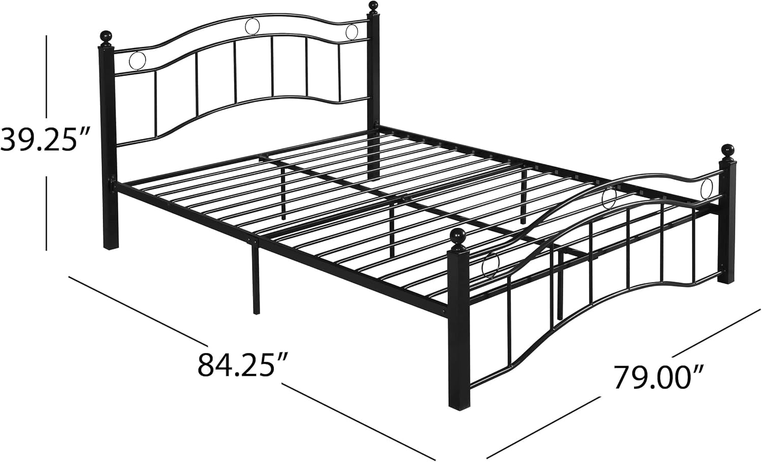 Bouvardia Contemporary Iron King Bed Frame, Flat Black