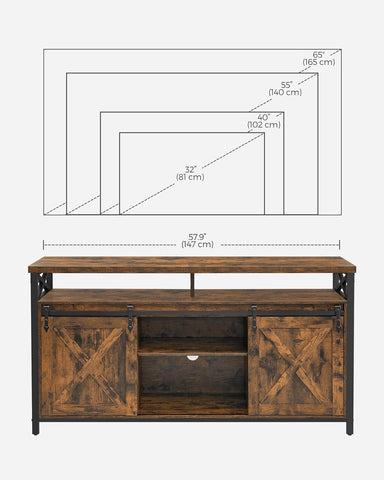 TV Stand for 65 Inch TV, Entertainment Center, TV Table and Console, TV Cabinet with Adjustable Shelves, Industrial Design, Rustic Brown and Black ULTV071B01