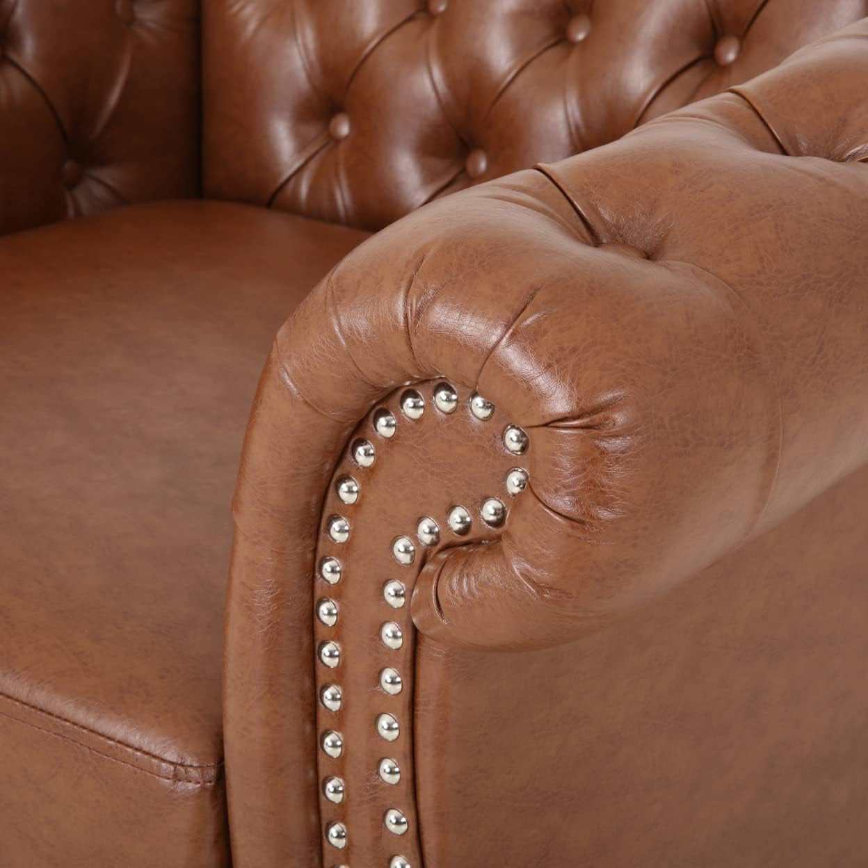 Lucine Traditional Chesterfield Club Chair, Cognac Brown, Dark Brown