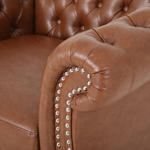 Lucine Traditional Chesterfield Club Chair, Cognac Brown, Dark Brown