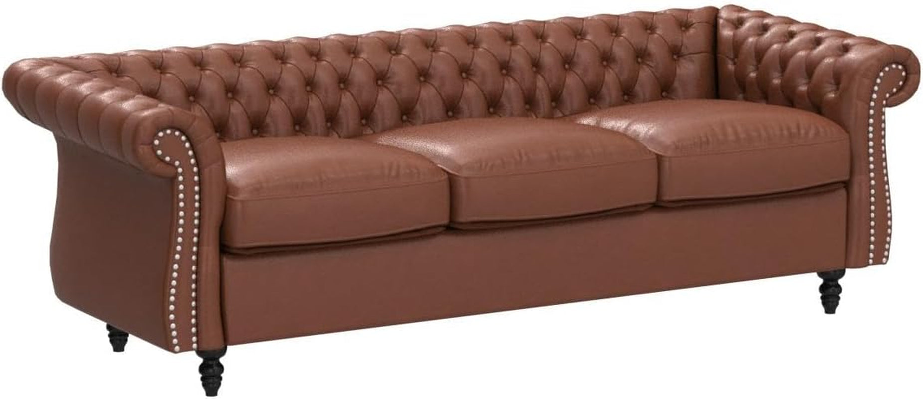 Quentin Chesterfield Tufted Sofa with Scroll Arms, Cognac Brown, Dark Brown