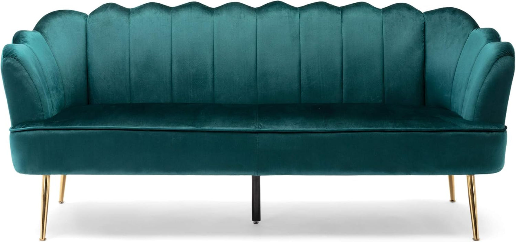Reitz Channel Stitch 3 Seater Shell Sofa - Velvet - Teal/Gold