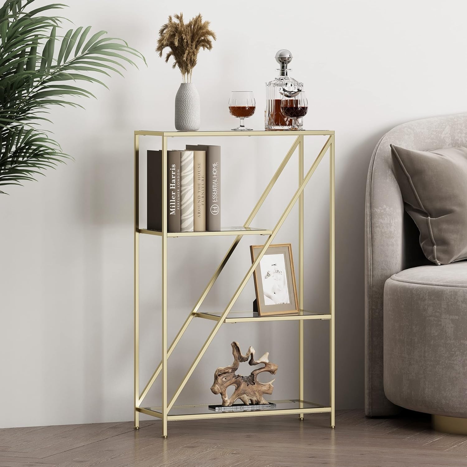 Kokesh Bookcase, Gold + Clear