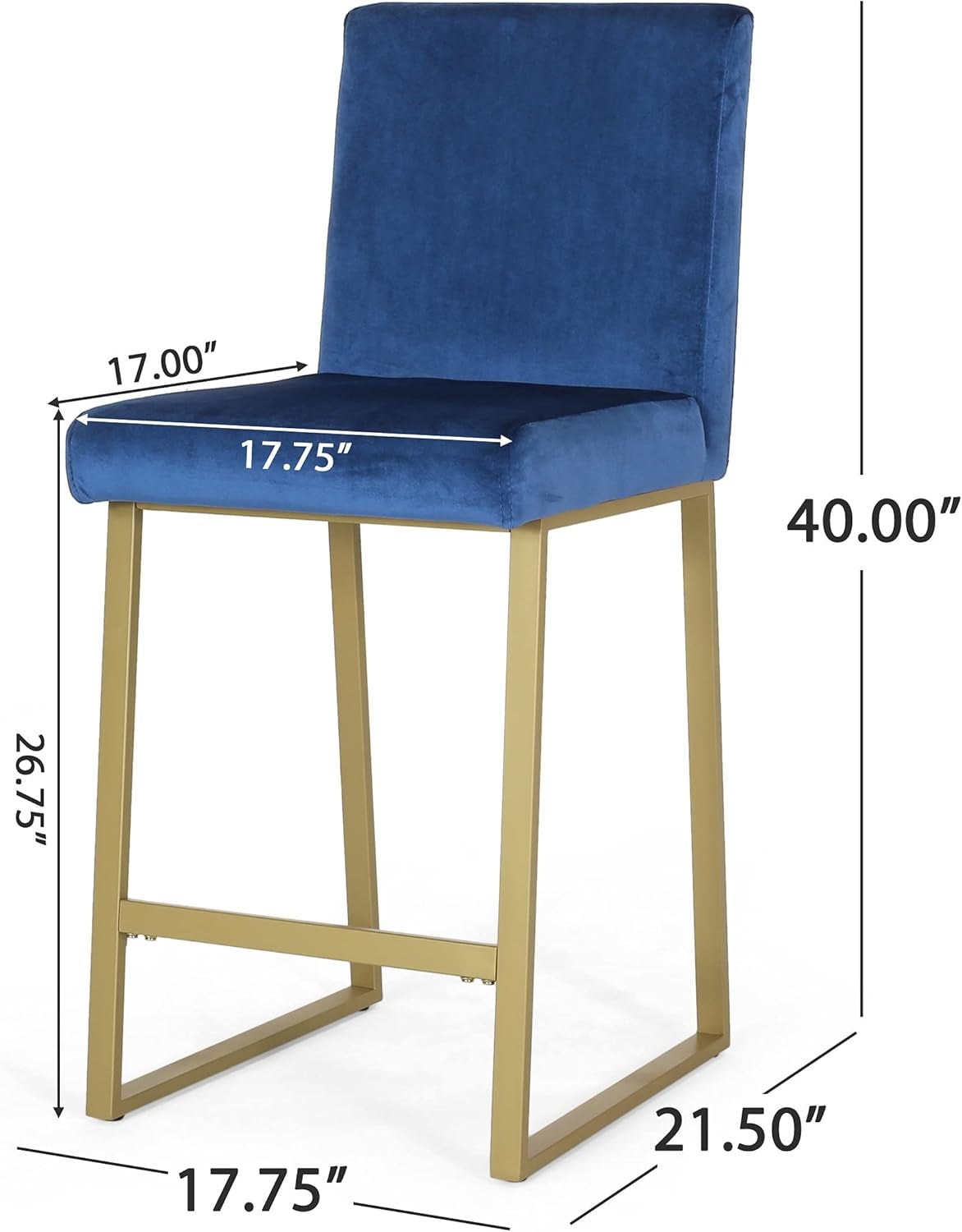 Christopher Knight Home Lexi Modern Velvet Barstools, Navy Blue and Brass (Set of 2)