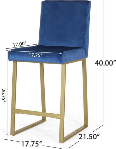 Christopher Knight Home Lexi Modern Velvet Barstools, Navy Blue and Brass (Set of 2)