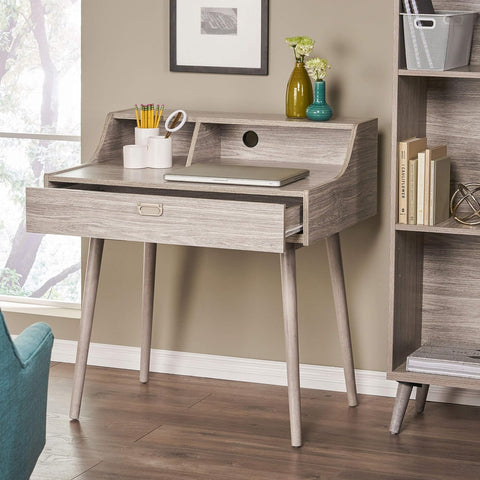 Ellison Mid-Century Modern Fiberboard Home Office Desk, Grey Oak Finish