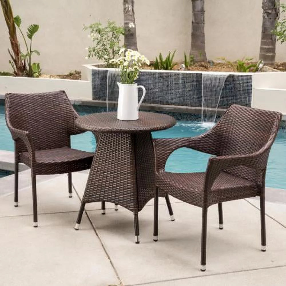 Del Mar Outdoor Wicker 3 Piece Bistro Dining Set